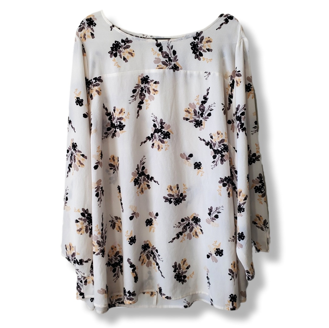 Women Lane Bryant Ivory Floral Blouse Top 28 3x Flowy Feminine Career Relaxed